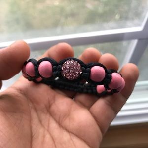 Pink crystal pave wooden beaded shamballa bracelet